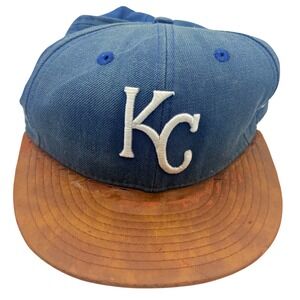 VTG New Era‎ Kansas City Royals Hat Mens M/L Blue 9FIFTY Snapback Faux Leather